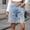 Light Blue, variant on Women's Medium Wash High Waist Button Zip Front Multi Rip Fray Raw Hem Straight Denim Bermuda Shorts Light Blue XL(XL)