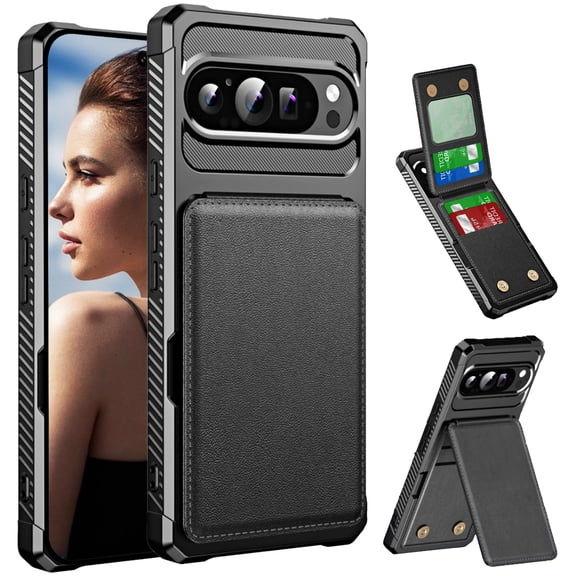CCSmall Wallet Case for Google Pixel 9 Pro XL with Card Holder for Women Men, Luxury Folio Leather Wallet & TPU Bumper Phone Case for Google Pixel 9 Pro XL ZM Black