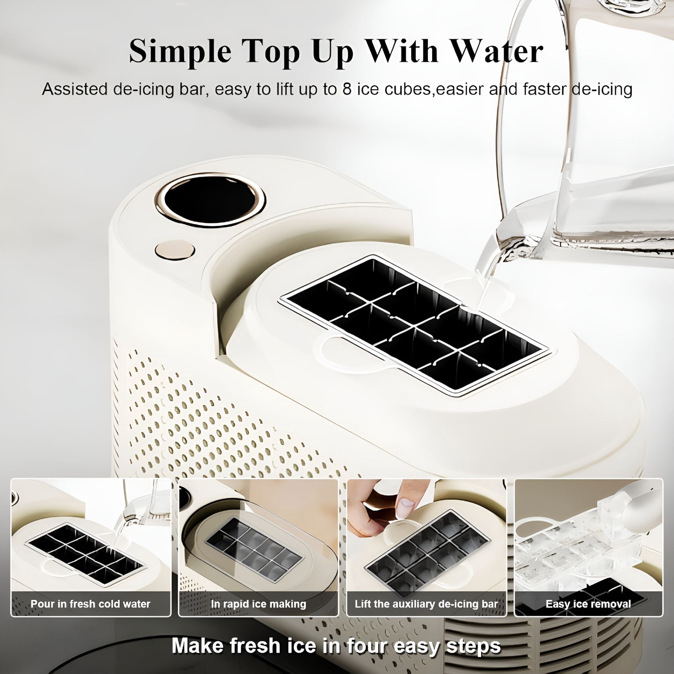 HIBIBUD 2026 New Portable Countertop Ice Maker Machine with Ice Tongs,8 Cubes in 10 Mins,Compact Mini Ice Maker for Home/Camping/Office Bar/Party/Car