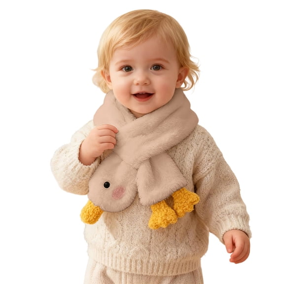 AWZXDE Winter Kids Scarf With Cartoon Goose Design Soft Thickened Warm Neck Wrap Cute Windproof For Children Cold Weather 2-8 Years Beige