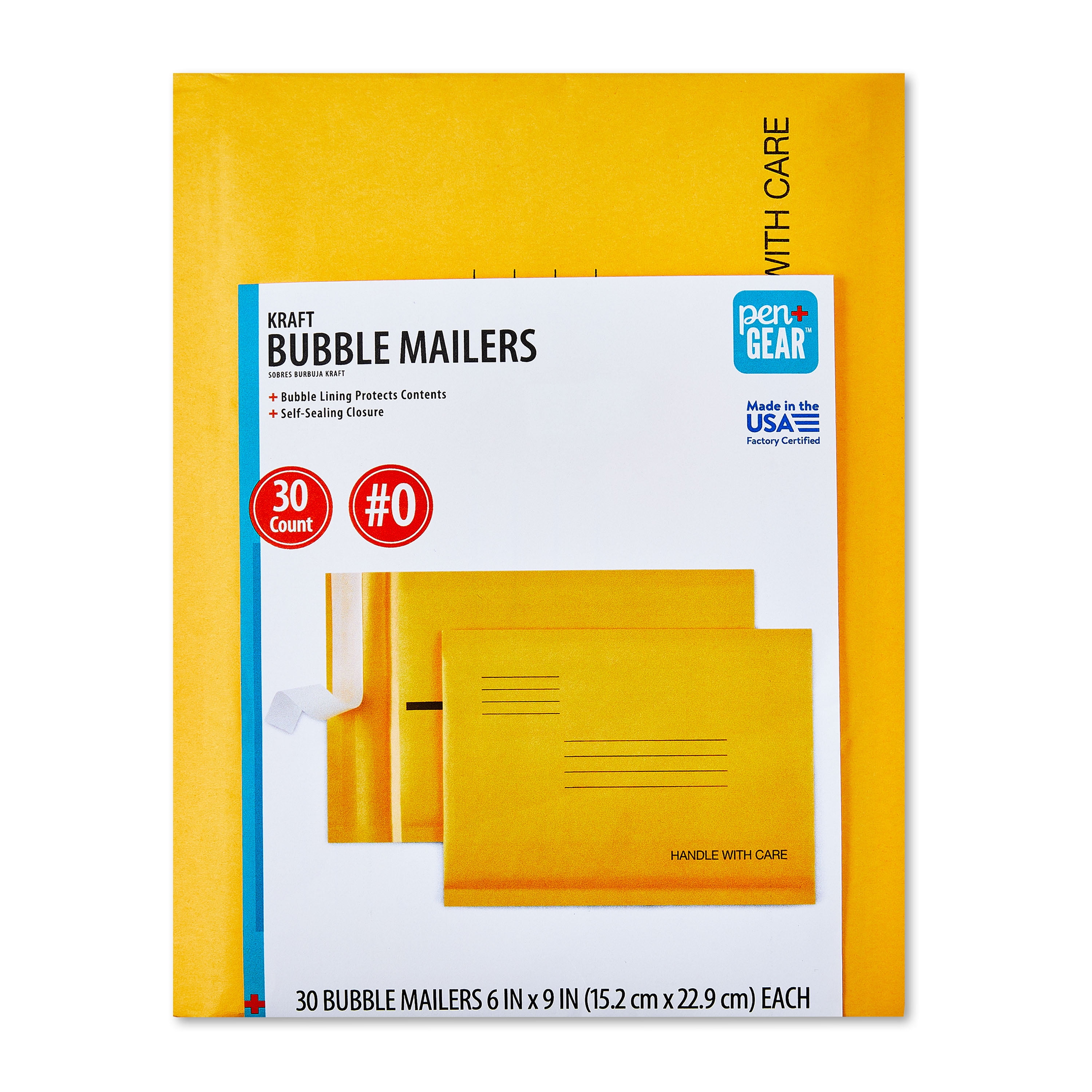 (4 pack) Pen+Gear Self-Sealing #0 Kraft Bubble Mailers, 6" x 9", 30 pack