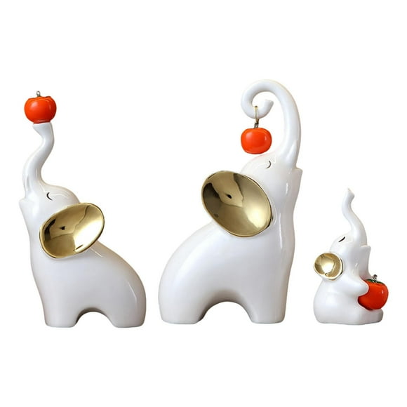 Xingzhi 3Pcs Elephant Sculptures Elephant Family Figurines TV white Hotel Desk golden Cabinet for