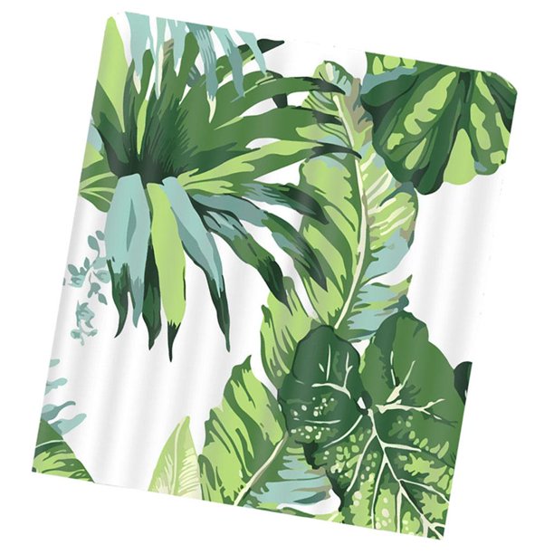 Cortina de ducha impermeable de alta calidad con ganchos para baño - Diseño con plantas verdes 7