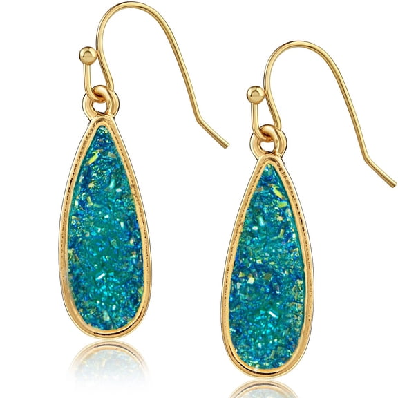 Humble Chic Peacock Blue Druzy Drop Dangles - Sparkly Teardrop Dangly Earrings for Women