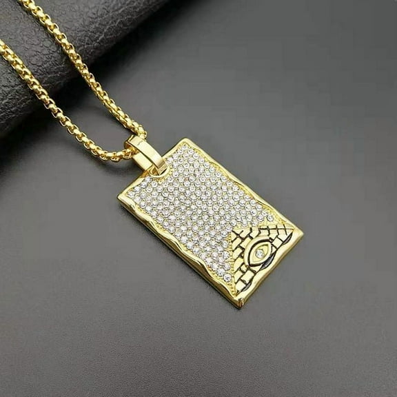 The Eye Of Horus Ankh 14K Yellow Gold Necklace with rhinestone Ancient Egyptian Religion Jewelry Gift Unisex Punk Pendant & Chain for Men/Women