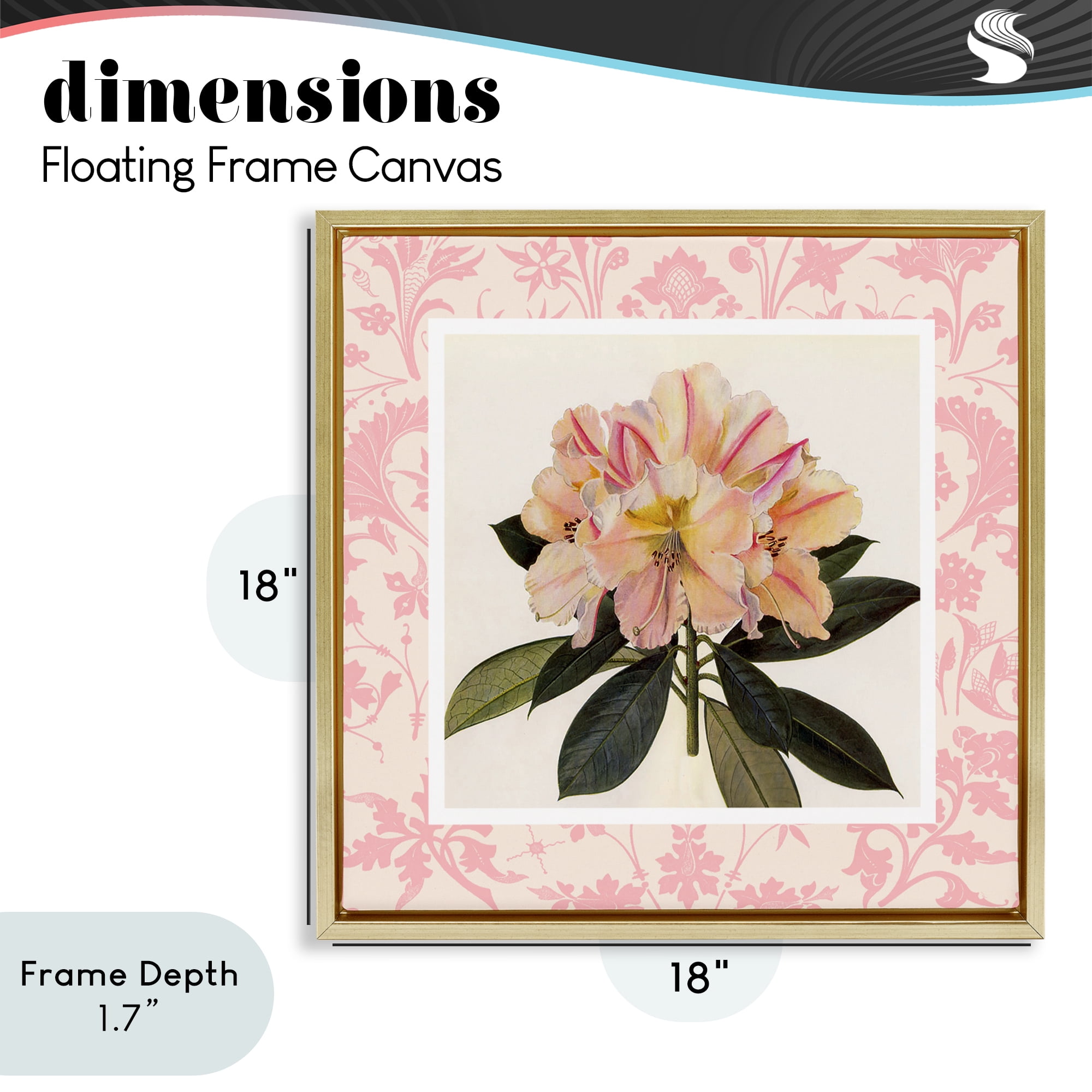 Stupell Industries Pink Vintage Pattern Botanical Gold Framed Floater Canvas Wall Art, design by Livi Finn
