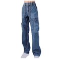 thumbnail image 1 of Women's High-Rise Trousers Washed Dark Multi-Pocket Jeans, 1 of 7