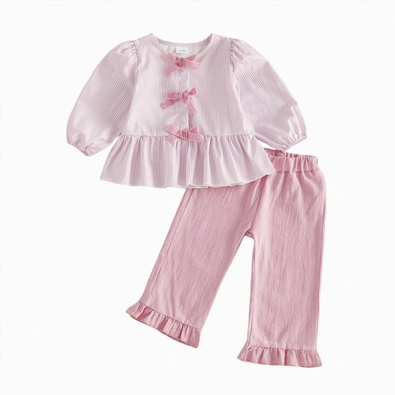 yboeqw Girl's Clothes Kids Girl Outfit 2 Piece Ruffle Long Sleeve Tee Top Flare Pant Set Fall Winter Clothing for Girl,Size 6-12 Months