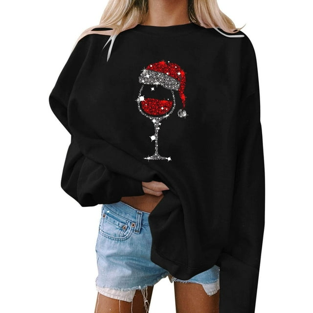 Bowake Chandails en Molleton de Noël pour Femmes Imprimé Manches Longues Col Rond Décontracté Ample Chandail-Over Blouse