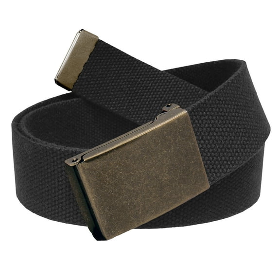 Men's Golf Belt in 1.5 Antique Gold Flip Top Buckle with Canvas Web Belt Small Black