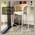 thumbnail image 6 of LeisureMod Bar Stool Upholstered in Leather with Powder-Coated Stainless Steel White Base and Curved Wicker Back Design for Modern Home, Dining Room, Kitchen Ervilla Collection in White, 6 of 12