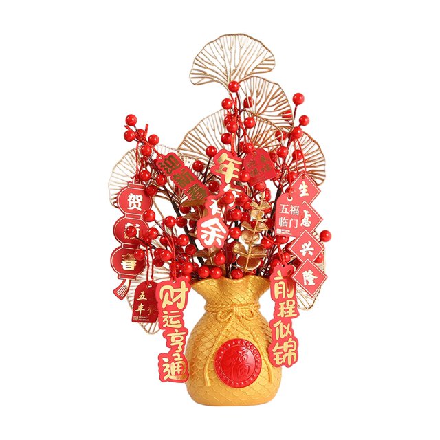Conjunto de cubo Festival de primavera Suministros de bricolaje Flor artificial año nuevo chino Simulación Fruit Jar para , 40x28cm y Aureato mayimx Cubo de bendición