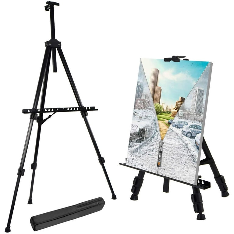 Artist Easel Stand, Metal Tripod Adjustable Easel for Painting Canvases,  Foldable Portable Ground Easel for Wedding Banners & Poster Display Stand