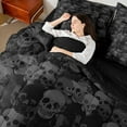 thumbnail image 4 of Manfei Death Skeleton Bedding Comforter Set 7 Pieces, Gothic Sugar Skull Full Bedding Set, Black Gray Halloween Fitted Sheet Flat Sheet, Super Cozy Bedroom Decor, 4 of 8