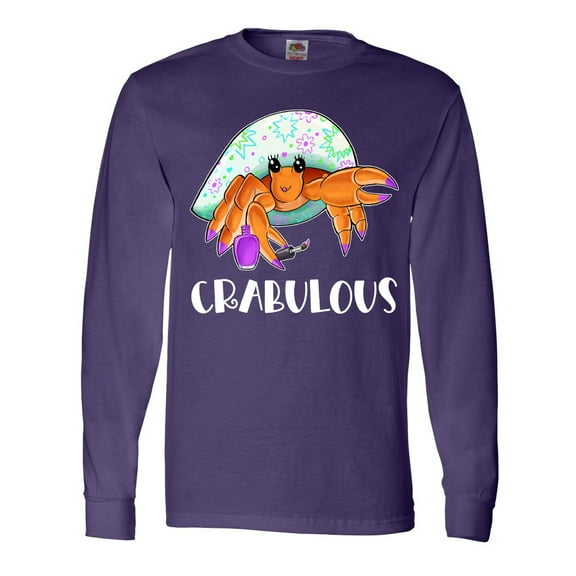 Inktastic Crabulous Cute Hermit Crab with Purple Nail Polish Long Sleeve T-Shirt