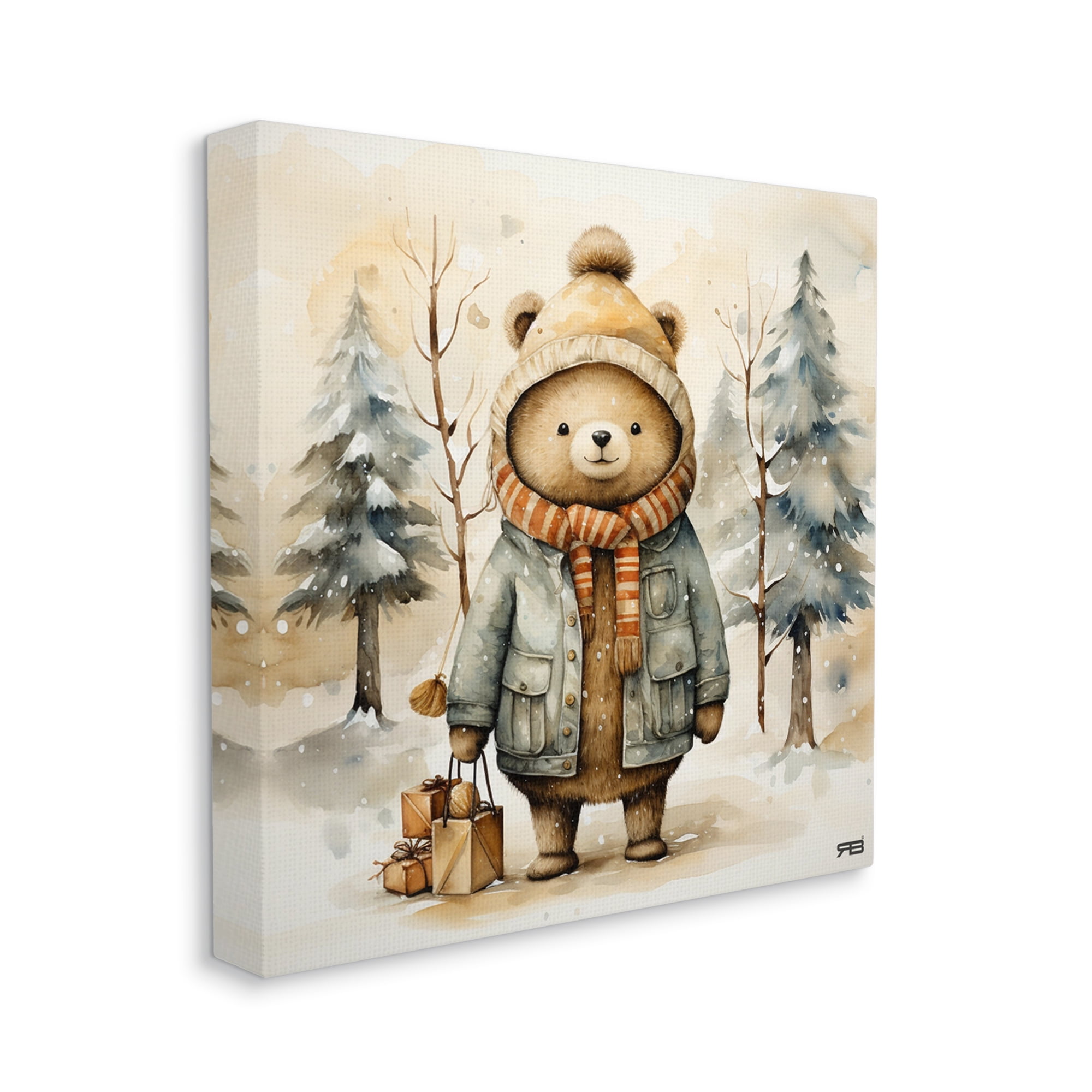 Stupell Industries Bear in Snowy Forest Animals & Insects Painting Gallery Wrapped Canvas Art Print Wall Art, 36 x 36