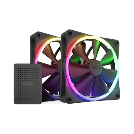 UPC: 0810074840071 | NZXT F140 RGB Fans – RF-R14DF-B1 – Advanced RGB Lighting Customization – Whisper Quiet Cooling – Double (RGB Fan & Controller Included) – 140mm Fan – Black