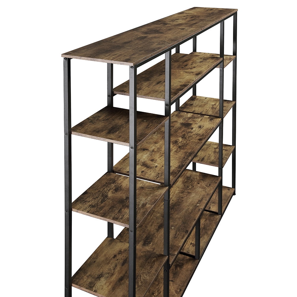 Resenkos 5 Tier Tall Industrial Bookcase Wood Metal Frame Standing Book Shelf, Display Bookshelves Storage Organizer, Tiger