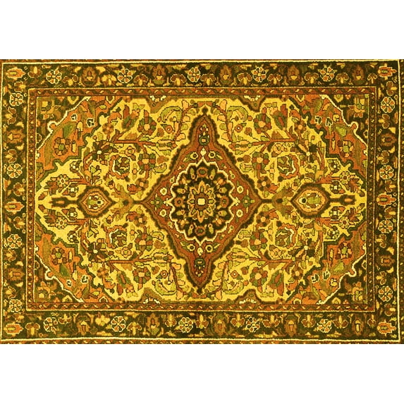 Ahgly Company Indoor Rectangle Medallion Yellow Traditional Area Rugs, 2' x 3'