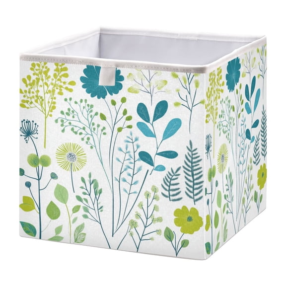 Open Home Storage Bins Durable Foldable Fabric Organizers for Clothes Toys Books 11.02x11.02x11.02 in Blue-green Plants