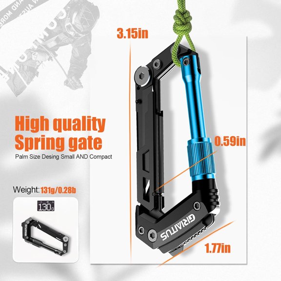 UYGDUY-Carabiner Multitool with Pocket Knives, EDC Carabiners, Serrated Knife, Rope Cutter, Screwdriver, Can Bottle Opener, Ruler, Folding Knife for Camping Hiking, Stocking Stuffers Gifts for Men (B