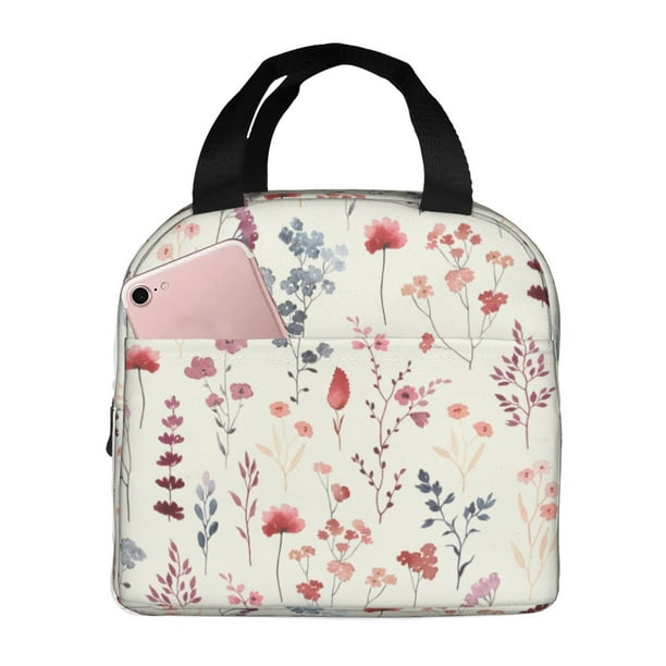 Easygdp Wildflower Watercolor 3 Bolsa Térmica Premium - Tela Oxford Impermeable, Gran Capacidad, Bolsillo Frontal, Unisex para Trabajo, Escuela, Actividades al Aire Libre y Picnics