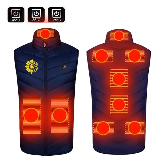 Heated Gilet for Men Women - USB Electric Heated Vest with 9 Heating Zone 3 Temperature Levels - Lightweight Winter Outdoor Heated Jacket for Hiking Skiing (Battery Pack Not Included) Blue M