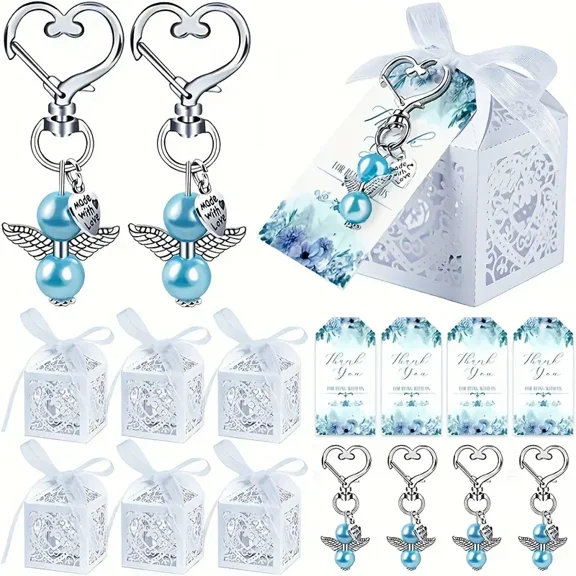 72-Pack Angel Keychain Gift Set - Pearl Accent Heart-Shaped Baptism Favors with Thank You Cards & Gift Boxes - Baby Shower, Wedding, Birthday Party Guest Gifts