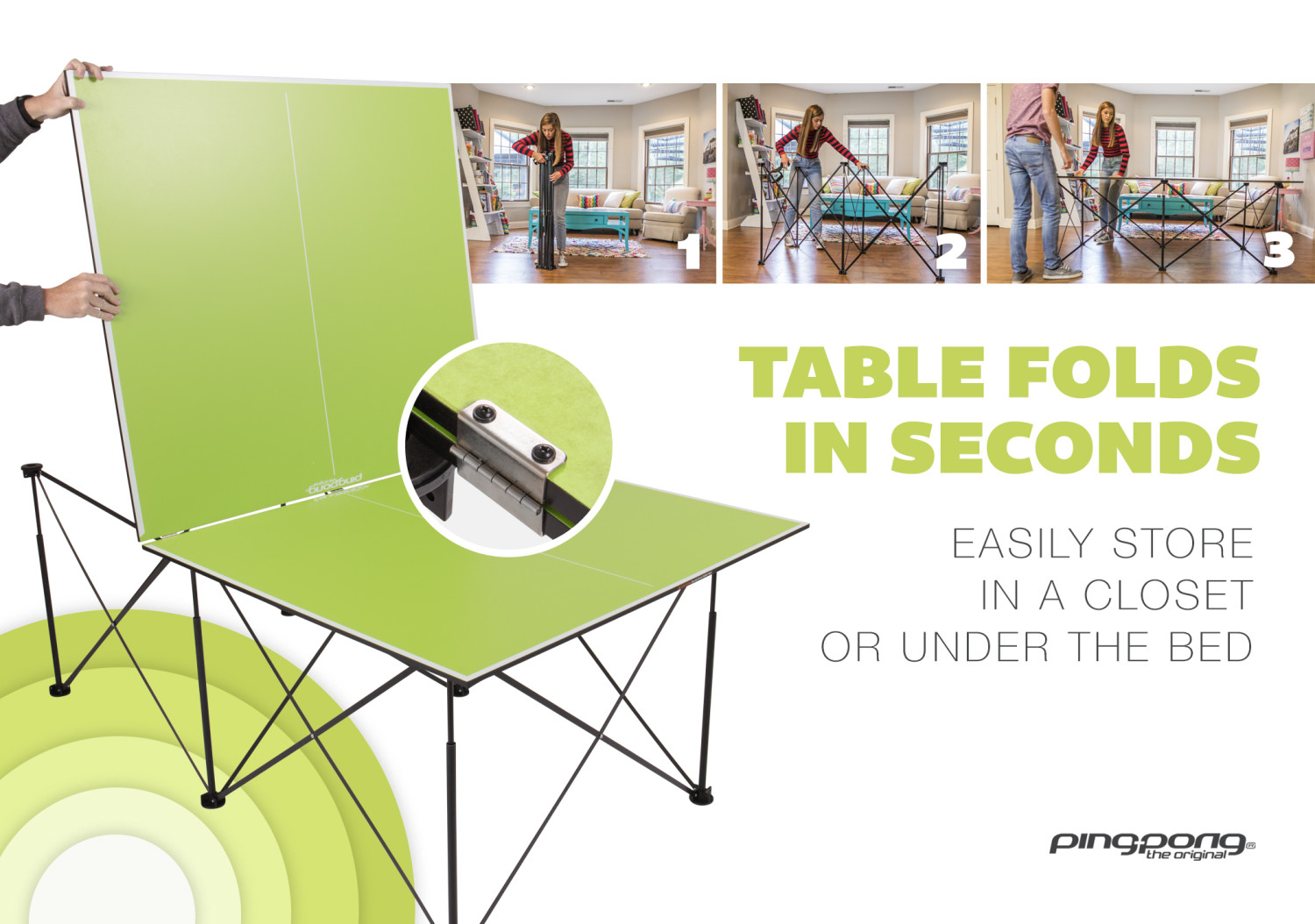 Ping-Pong 7' Instant Play Pop-Up Compact Table Tennis Table with No Tools or Assembly Required ? Green - image 3 of 14