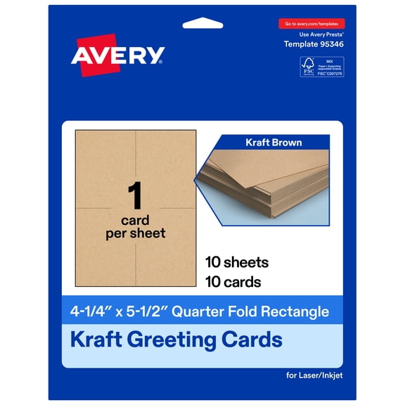 Avery Printable Greeting Cards, 4.25" x 5.5", Kraft Brown, 10ct