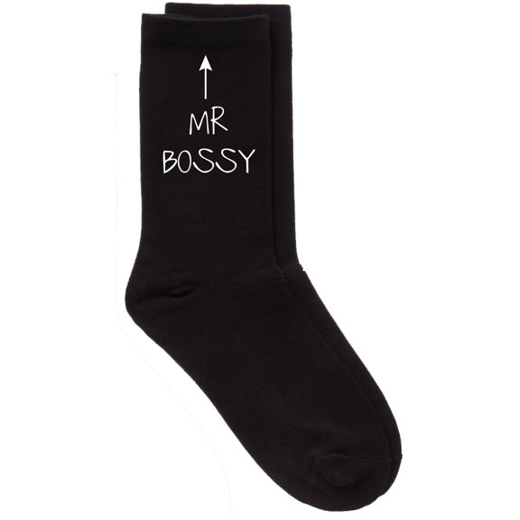 Mens Mr Bossy Black Calf Socks Fathers Day Dad Husband Boyfriend Uncle Grandpa Grandad Present