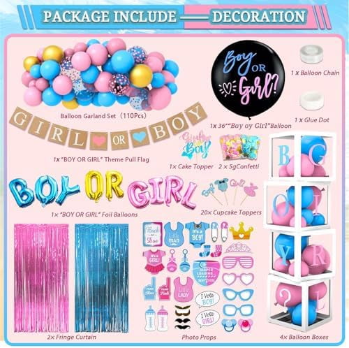 191pcs Pink Blue Gender Reveal Decorations, Boy or Girl Gender Reveal with Balloon Arch Kit, Baby Boxes, Fringe Curtains, Photo Props, Cake Copper$$Home Decor, Kitchen, & Other