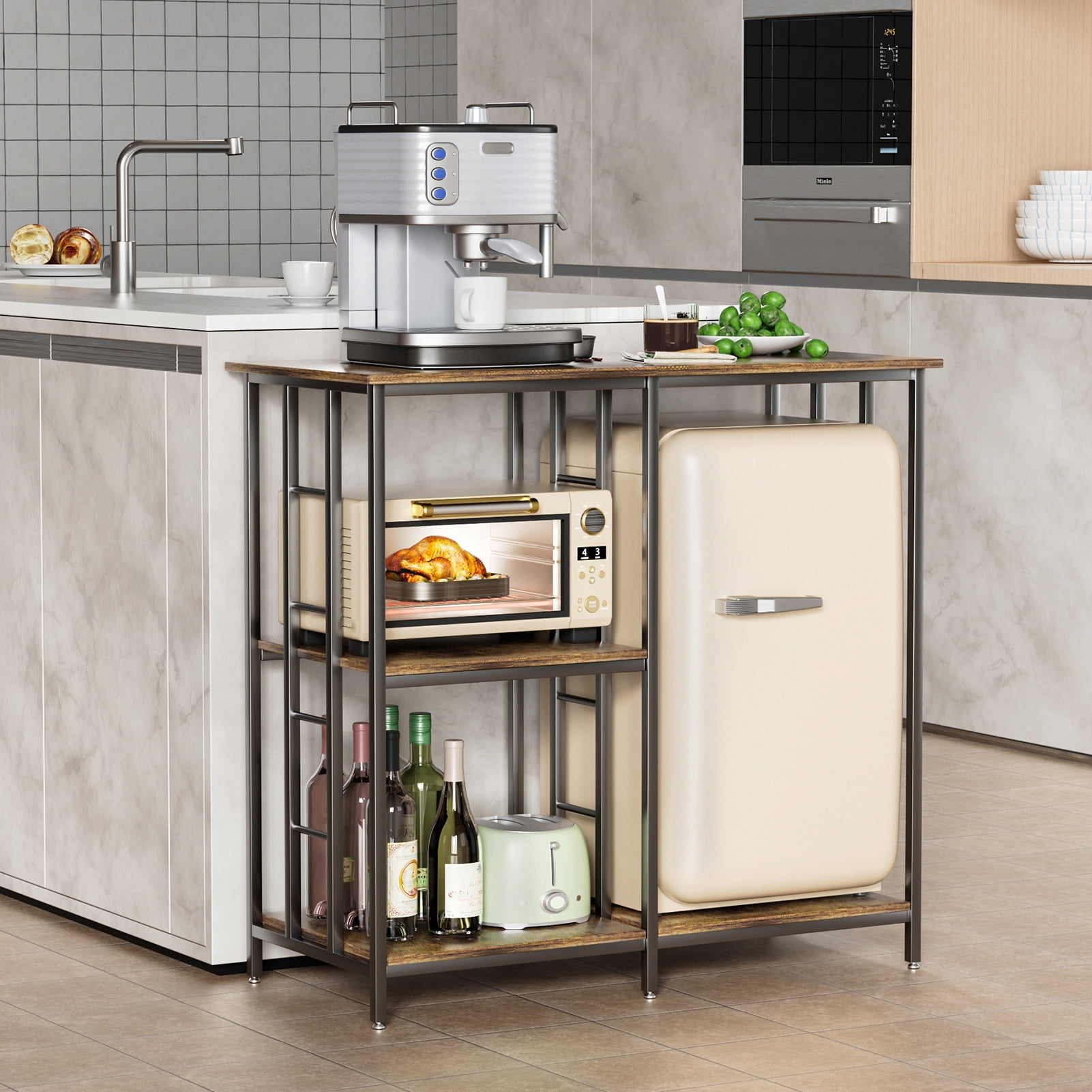 Koiauber 4-Tier Bakers Rack,Adjustable Shelves Kitchen Storage Rack,Microwave Oven Stand Table,Mini Fridge Stand for Kitchen Living Room Office