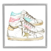 Stupell Industries Pastel Glam Fashion Sneakers Beauty & Fashion Painting Gray Framed Art Print Wall Art