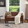 thumbnail image 2 of 50" Faux Leather Small Barrel Love Seat Settee, Diamond Tufted Back Compact Loveseat Sofa with Nailhead Trim, Modern 2-Seater Couch with Solid Wood Legs for Small Spaces, Apartments, Brown, 2 of 13