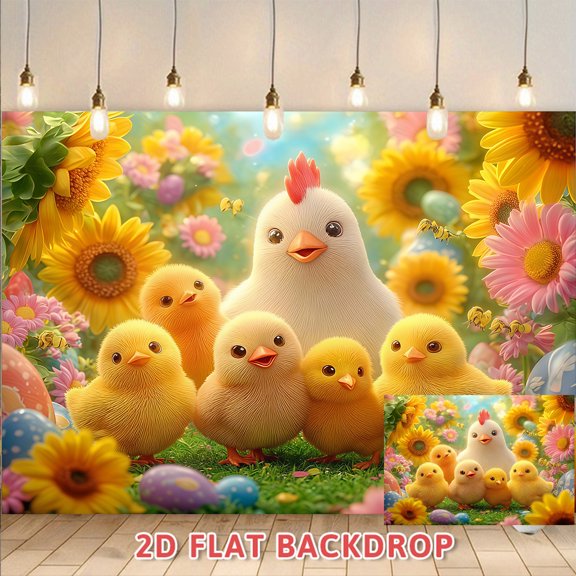 Easter Theme Chick Sunflower Backdrop, Festive Party Decor Photography Background Wall, Suitable For Family Gatherings Holiday Celebrations Shooting Scenarios