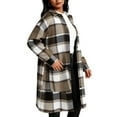 thumbnail image 2 of Women's Plaid Coat Long Sleeve Button Down Lapel Collar Mid Length Outerwear with Pockets Coffee L, 2 of 7