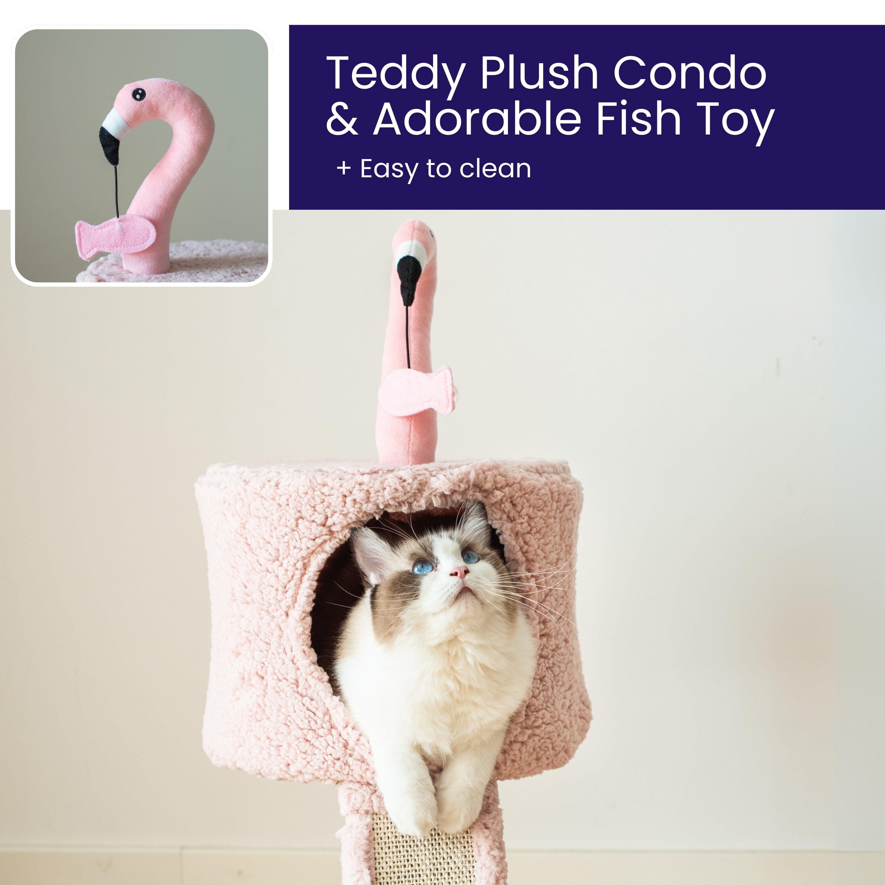 Catry 29" Cat Tree with Top Condo, Replaceable Posts, Sisal Scratching Ramp, for Small Cats & Kittens, Pink