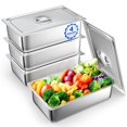 thumbnail image 1 of WantJoin Mesa de vapor Sartenes de hotel con tapa 1/1 Tamaño completo 6 pulgadas de profundidad Paquete de 4 juegos de bandejas de metal de acero inoxidable Contenedor de almacenamiento de alimentos R, 1 of 1