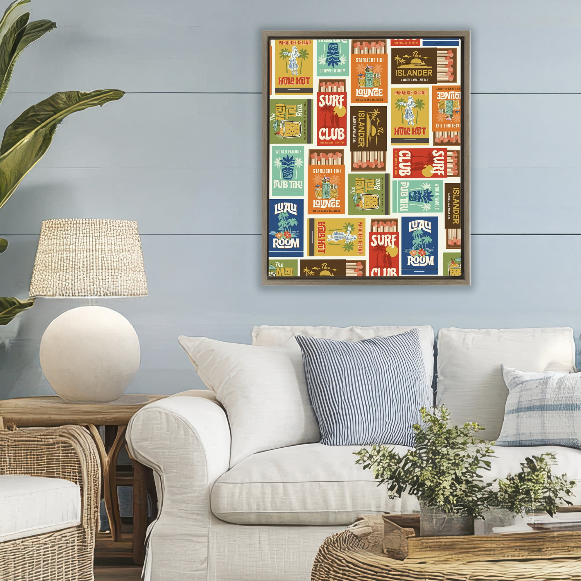 Stupell Industries Vintage Tropical Match Boxes Brown Framed Floater Canvas Wall Art, design by Emily Dumas