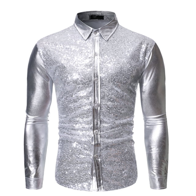Chemise de Danse Décontractée à Sequins Cool à Col Rabattu pour Hommes Automne