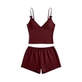 thumbnail image 5 of Womens Pajama Set Suspenders Bow Tank Top Shorts Solid Color Lightweight Pajamas Wine, 5 of 5