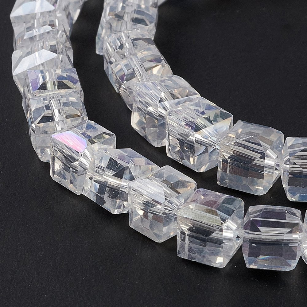10Strand Electroplate Glass Beads Strands AB Color Plated Faceted Cube Clear AB 7~8x7~8x7~8mm Hole: 1.5mm about 97~100pcs/strand 70~71cm