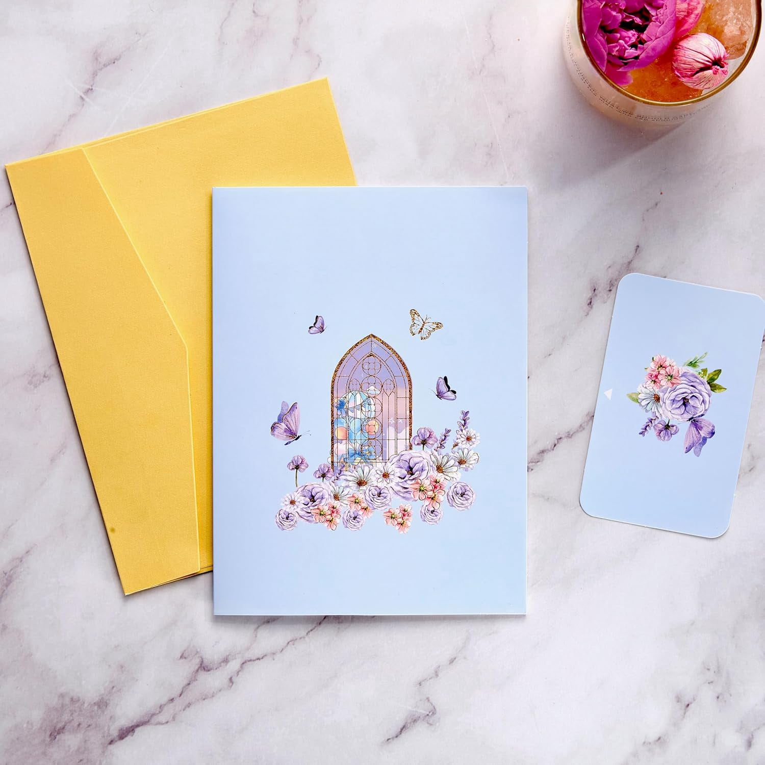 Birthday Card, Gradient Violet Butterfly Pop-Up Card with Gold-Embossed Wings, 5x7-3D Greeting Card with Note Card & Envelope for Birthday, Anniversary, Thank You, Thanksgiving, Christmas, Get Well,