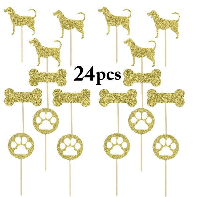 24PCS Cake Topper Decorative Dog Bone Paw Cake Pick Cupcake Topper for Birthday