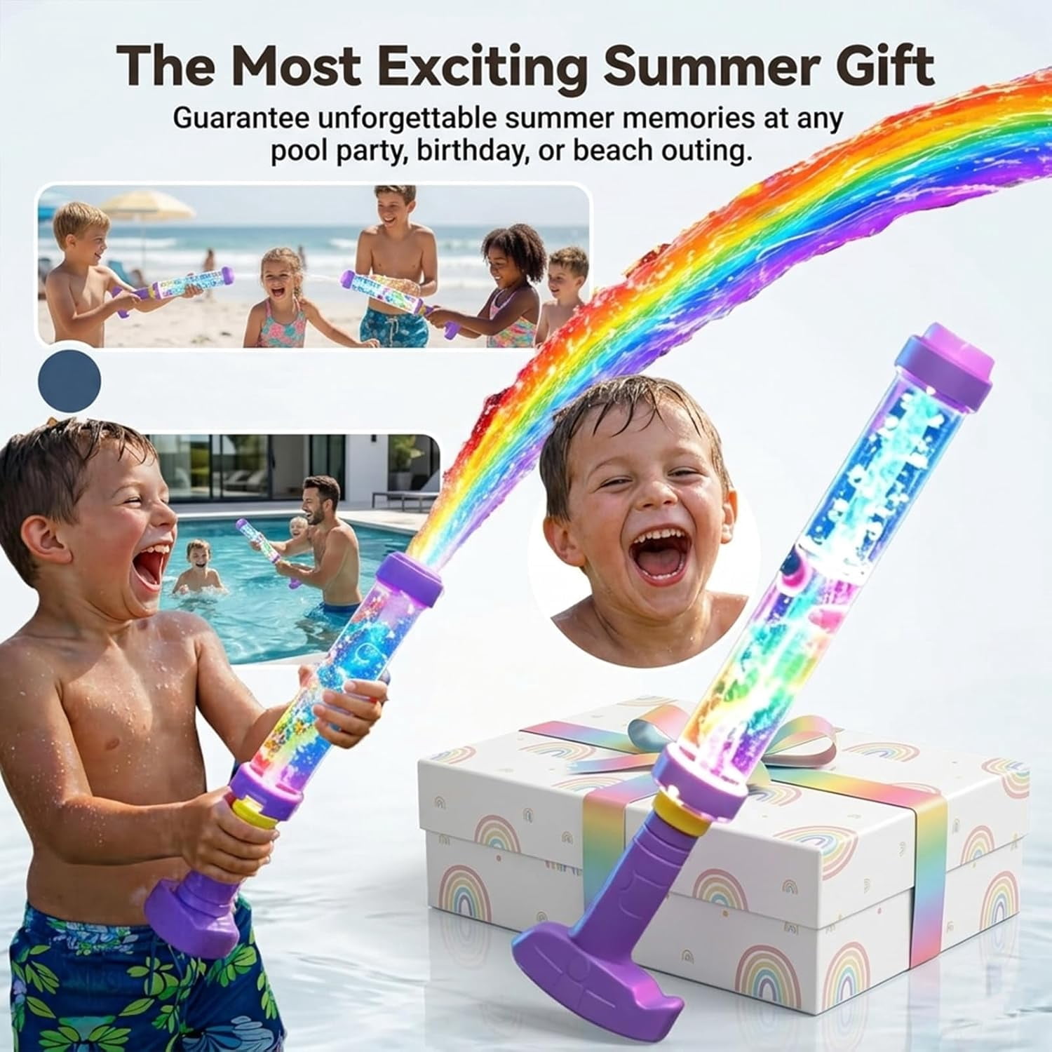 Glowing Rainbow LED Water Blaster - Glowing Rainbow Water Blaster, for Pool Party Outdoor Summer Waters, Summer Fun that Pops Like Magic (3Pcs)