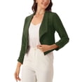 thumbnail image 4 of Chaqueta de mujer Allegra K con solapa acanalada y mangas fruncidas, blazer de negocios recortado en verde ejército, 4 of 6