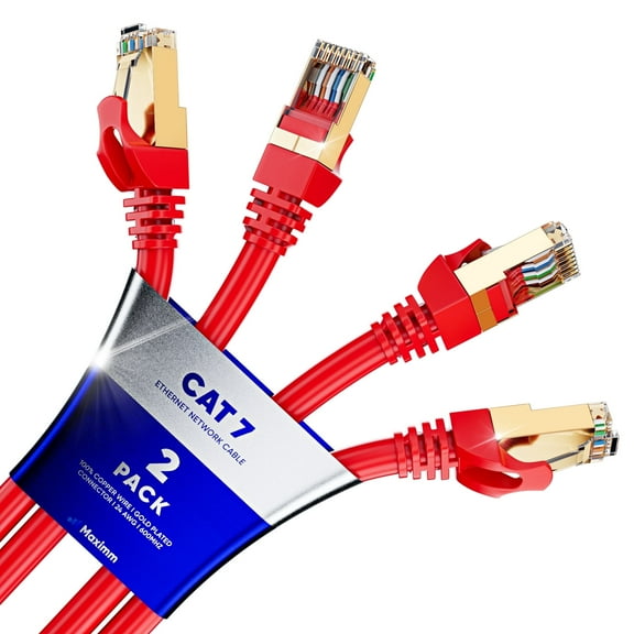 Cat 7 Ethernet Cable 0.6 ft - (2 Pack) High-Speed Cat7 Internet & Network LAN Patch Cables, RJ45 Connectors - Perfect for Gaming, Streaming, and More (Red)