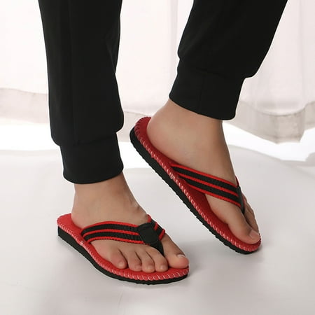 

LSLJS Men s Beach Flip Flops Summer Breathable Sandals Male Flip-Flops Red 43 on Clearance