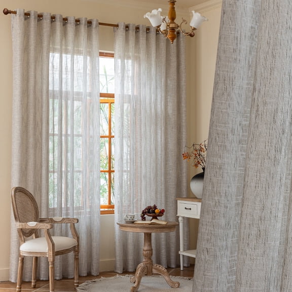 Sunyuer Linen Curtains 2 Panels for Living Room Bedroom, Light Filtering Sheer Curtains, Modern Farmhouse Grommet Semi Sheer Soft Privacy Drapes